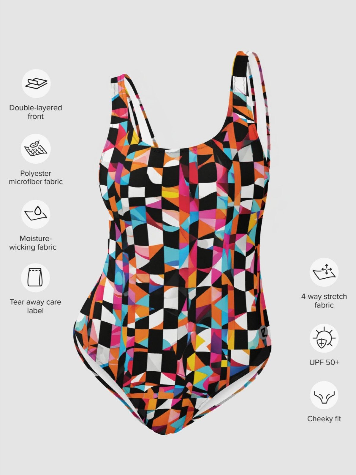 One-Piece Swimsuit "Colorful Modern Abstract Checkered Art Printed" product image (7)