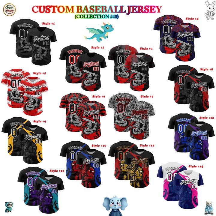 Authentic Baseball Jersey, Custom Baseball Jersey, Personalized Sport Jersey, Colorful, Number, Knight Hero Art product image (200)