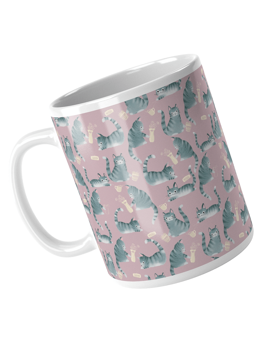 Bad Grey Tabby Cats Knocking Stuff Over Mug, Pink product image (8)