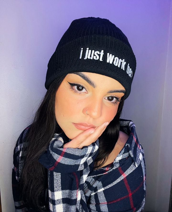 i just work here beanie product image (1)