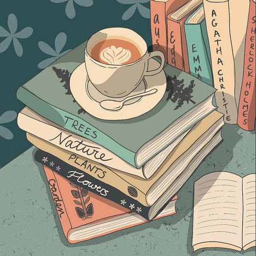 Looking at any bookish things is so relaxing for me….. I did a quick loose illustration. What’s better than books and coffee?...