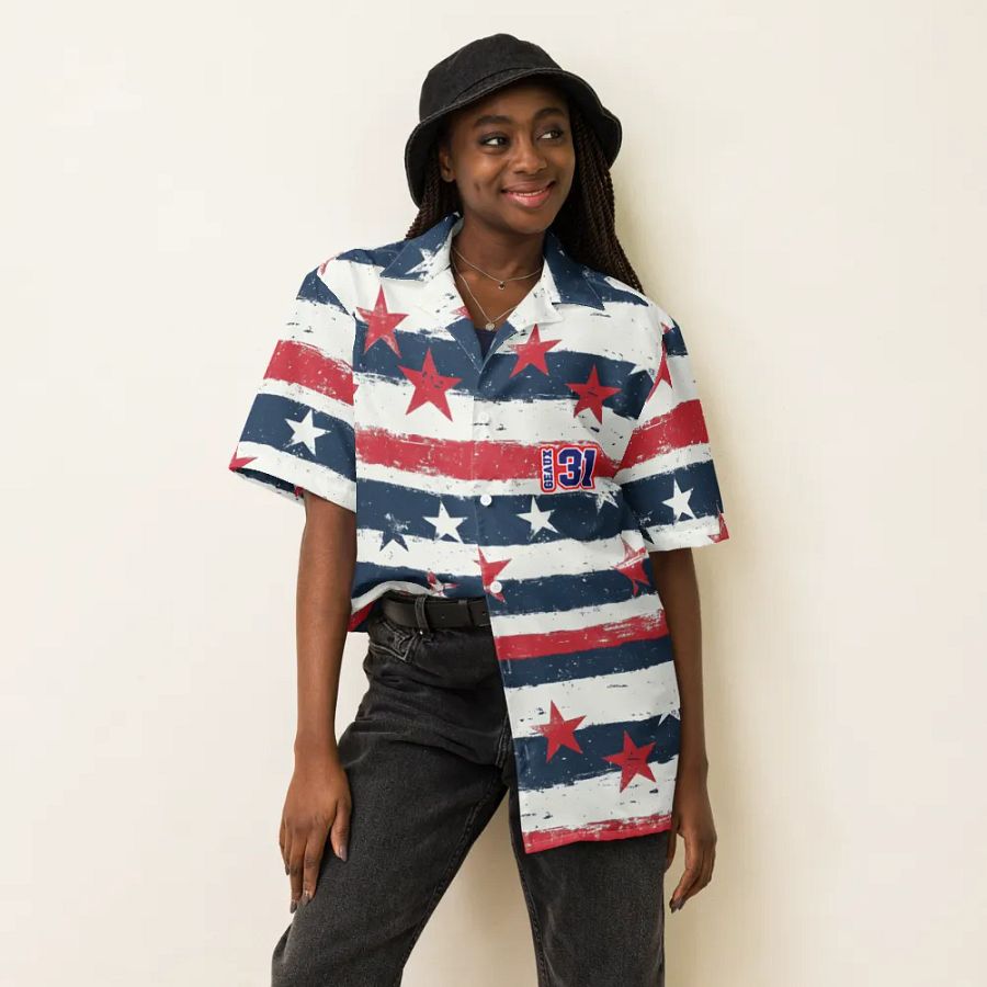 Geaux 31 - Vintage Stars & Stripes Pattern Hawaiian Style Shirt product image (6)