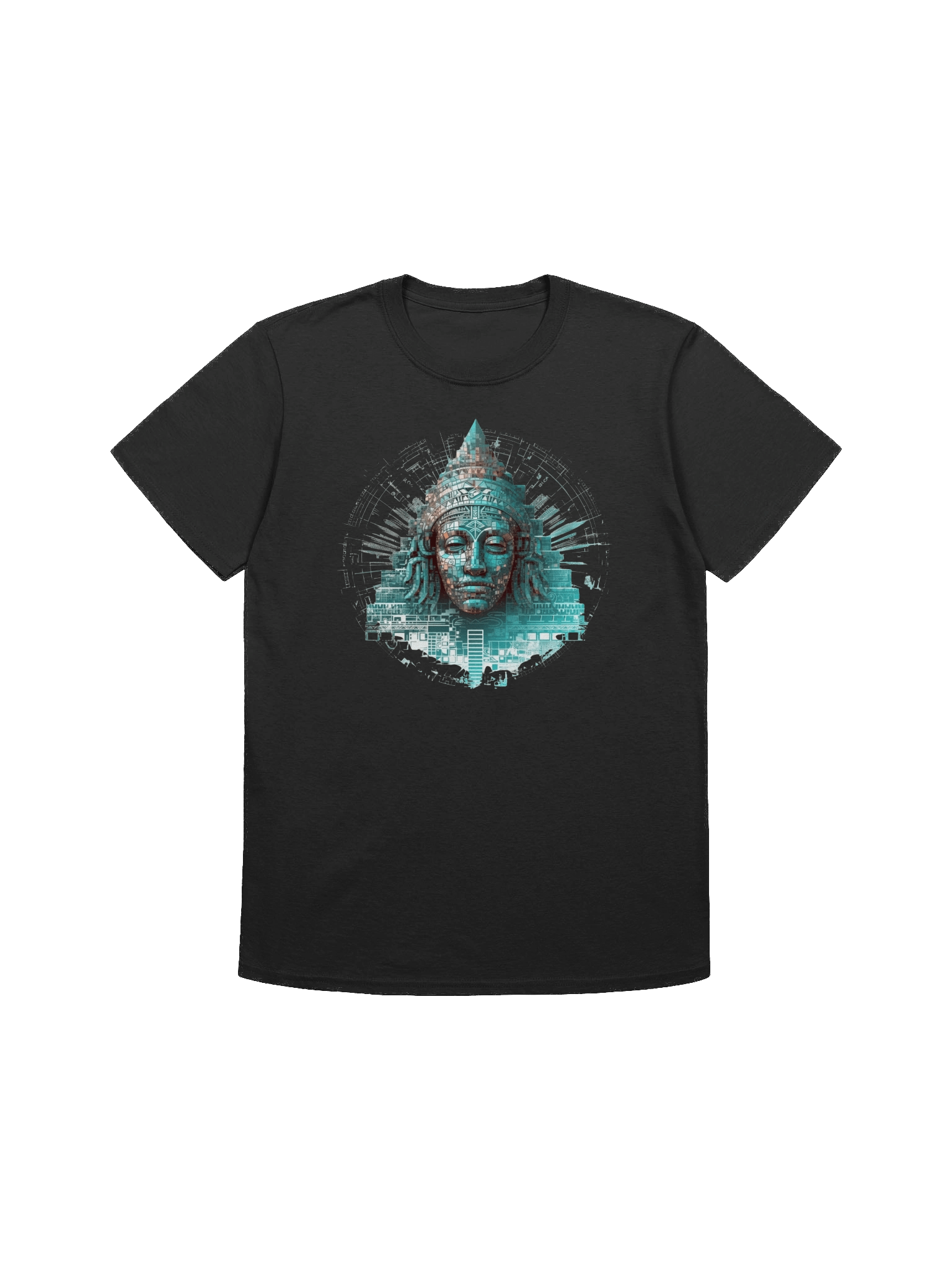 Digital Temple – Futuristic Mayan Mask - Unisex Softstyle T-Shirt product image (8)
