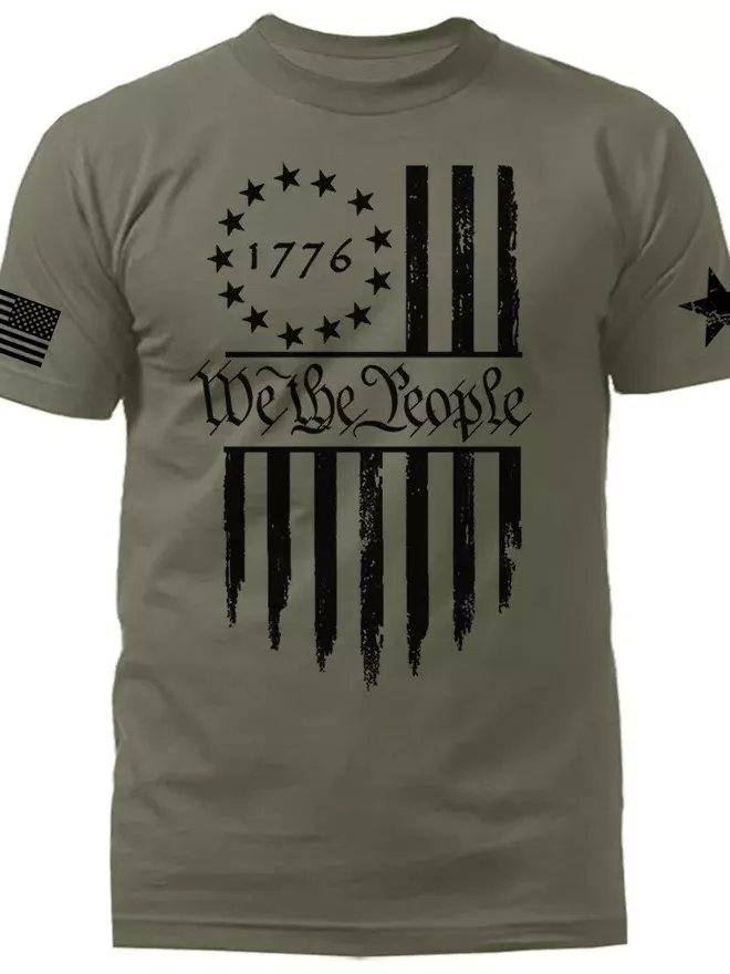 We The People Large Vertical US Flag American Pride Patriotic Graphic T-shirt product image (1)