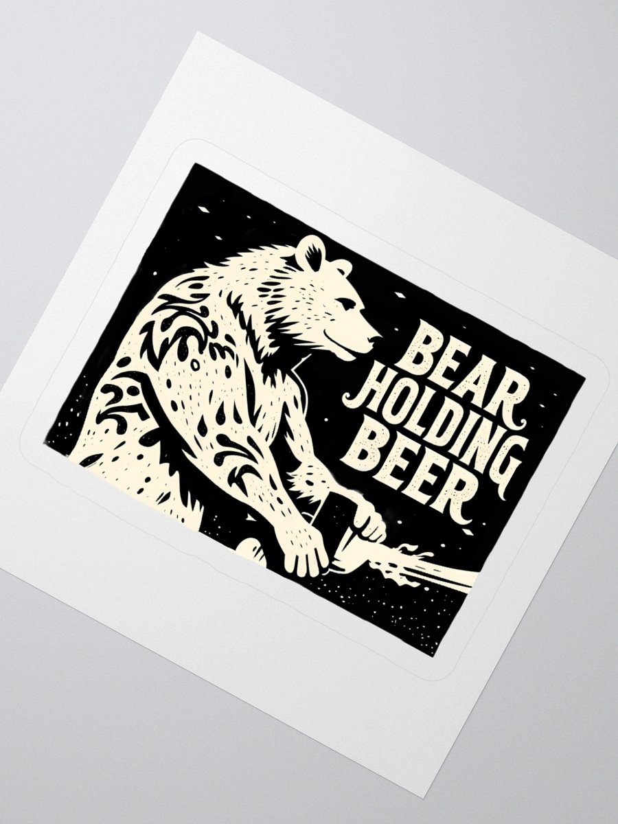 Whimsical Bear with Beer | Linocut Art Sticker product image (5)