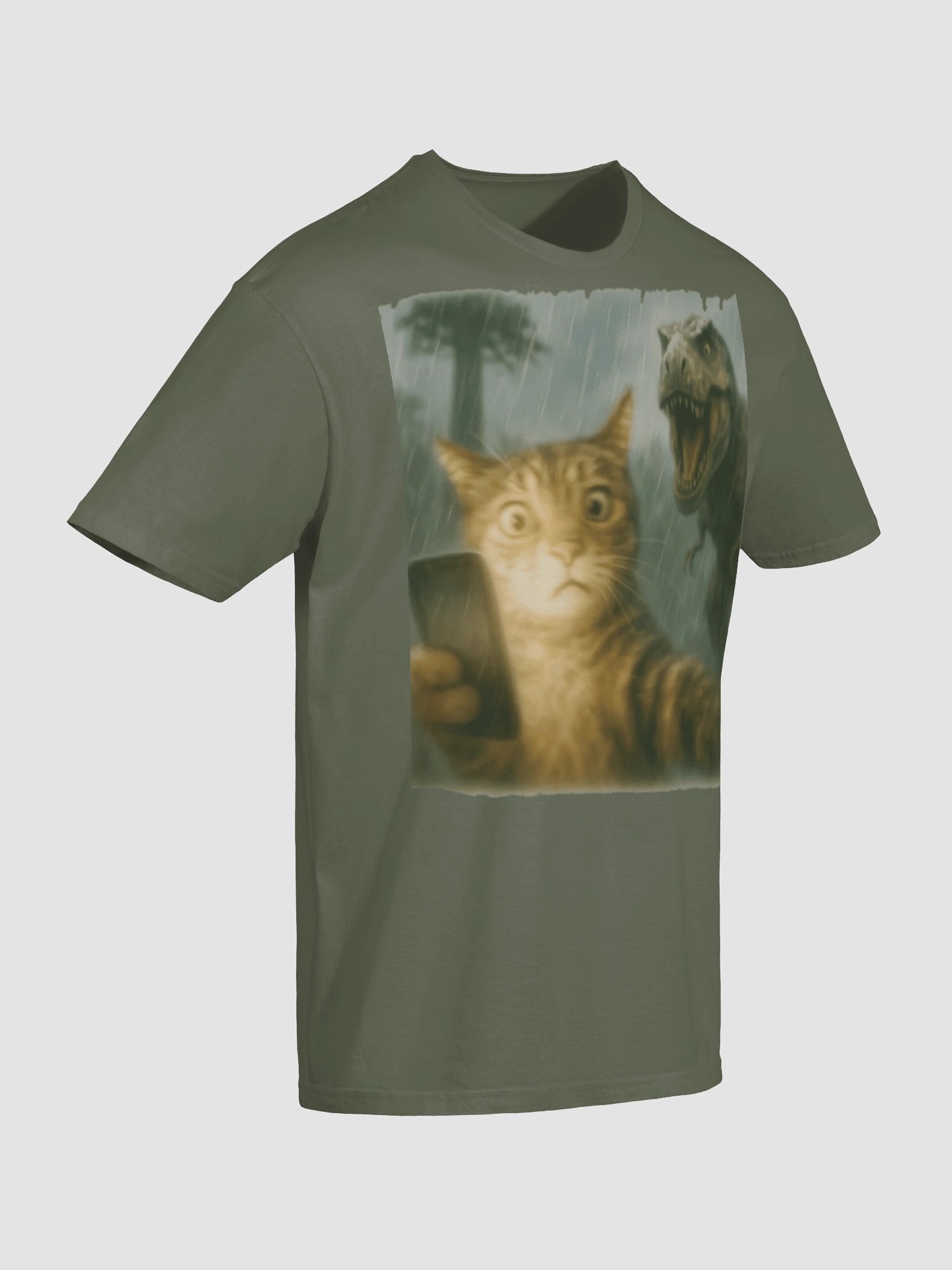 Confused Cat Selfie Dinosaur T-Shirt - Funny Dino & Kitten Tee product image (31)