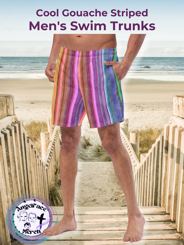 Cool Gouache Striped Men's Swim Trunks product image (1)