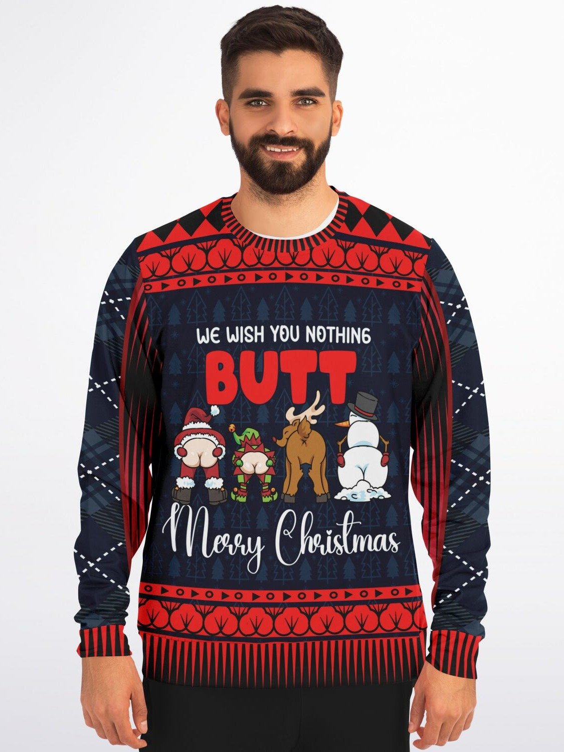 “We Wish You Nothing Butt” Funny Christmas Sweatshirt | Holiday Party Jumper | Humorous Santa Elf Reindeer Design | Unisex Adult Christmas Gift product image (3)
