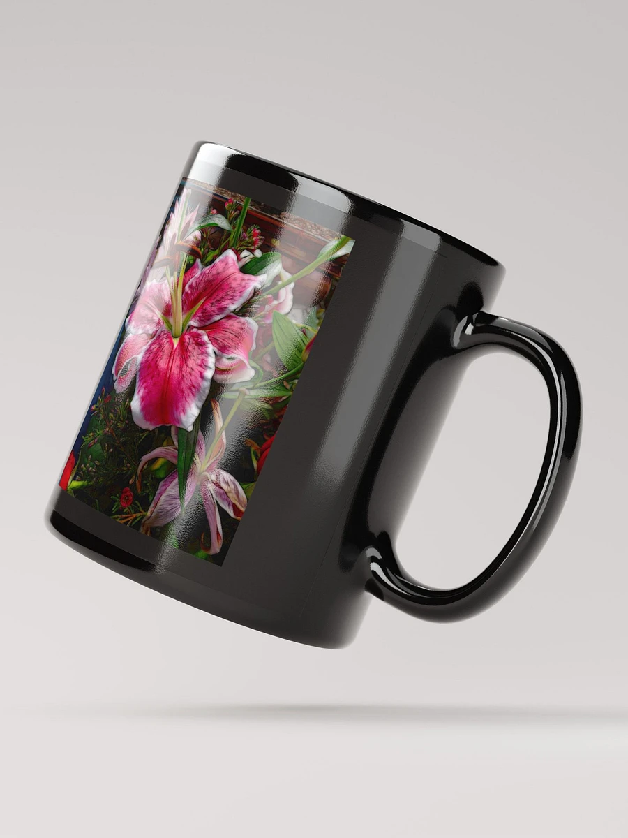 Big Petaled Pink and White Lily Black Coffee Mug product image (4)