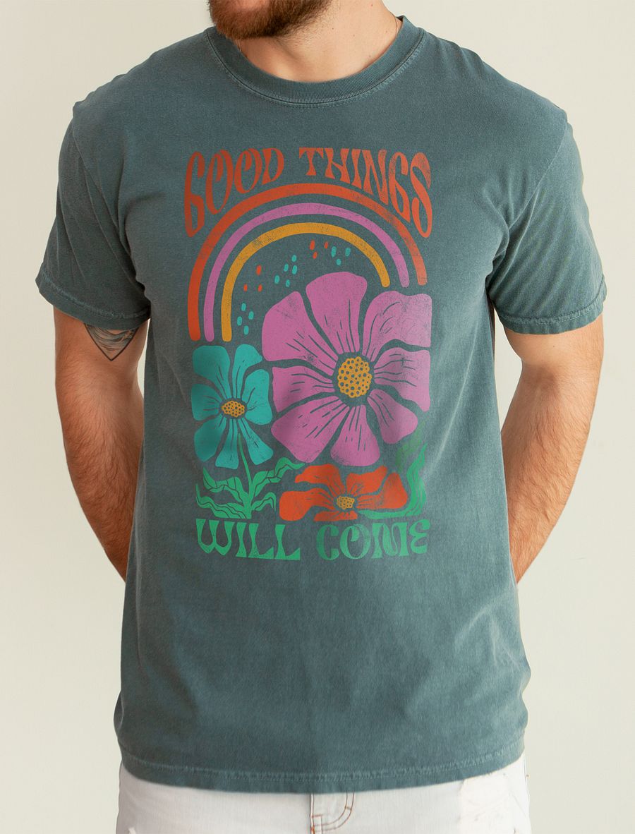Good Things Will Come Boho Retro Disco Flowers | Aesthetic, Hippie, Psychedelic & Motivational Tees product image (3)