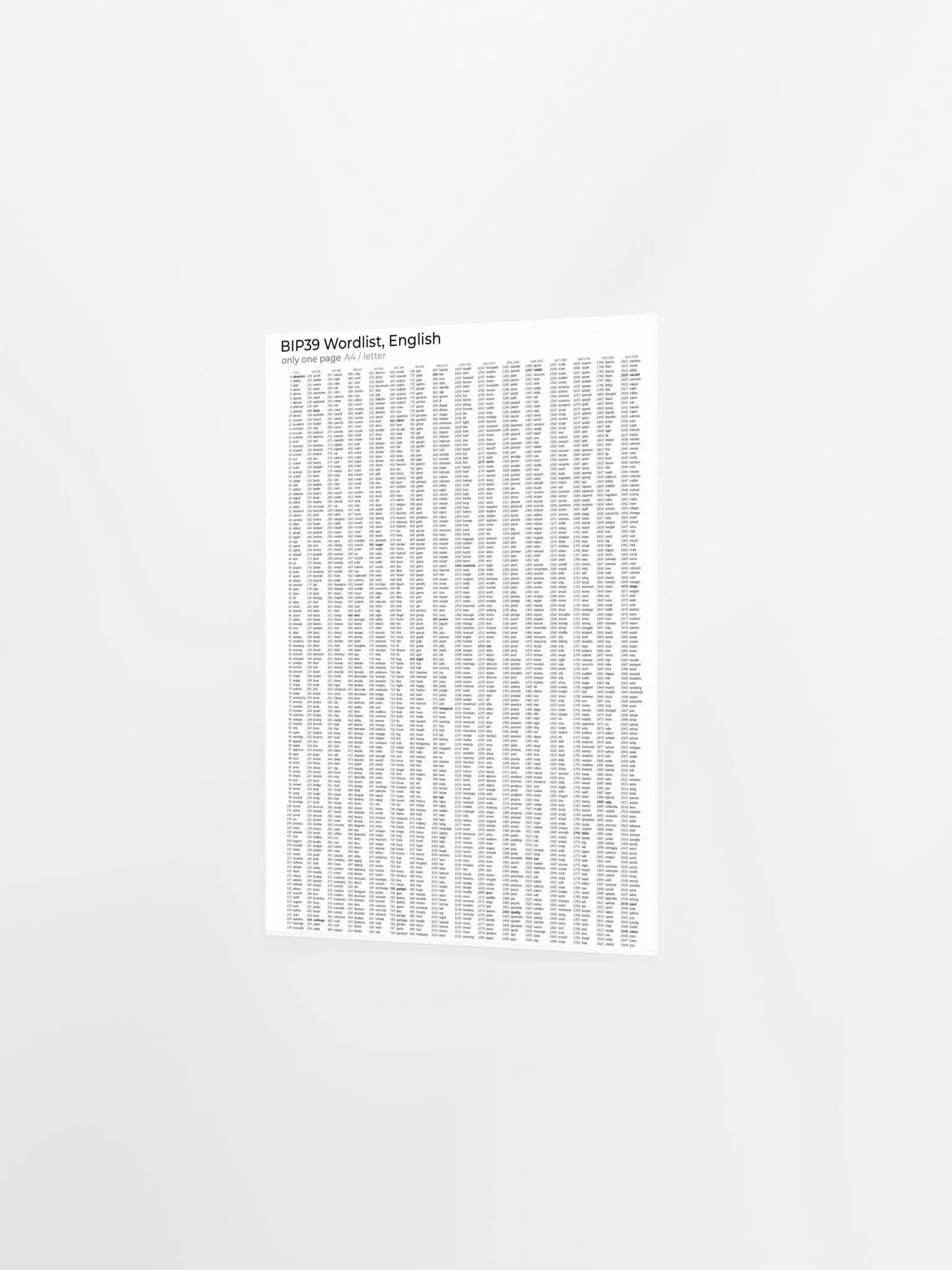 bip-39 Poster of All 2048 Seed Words product image (3)