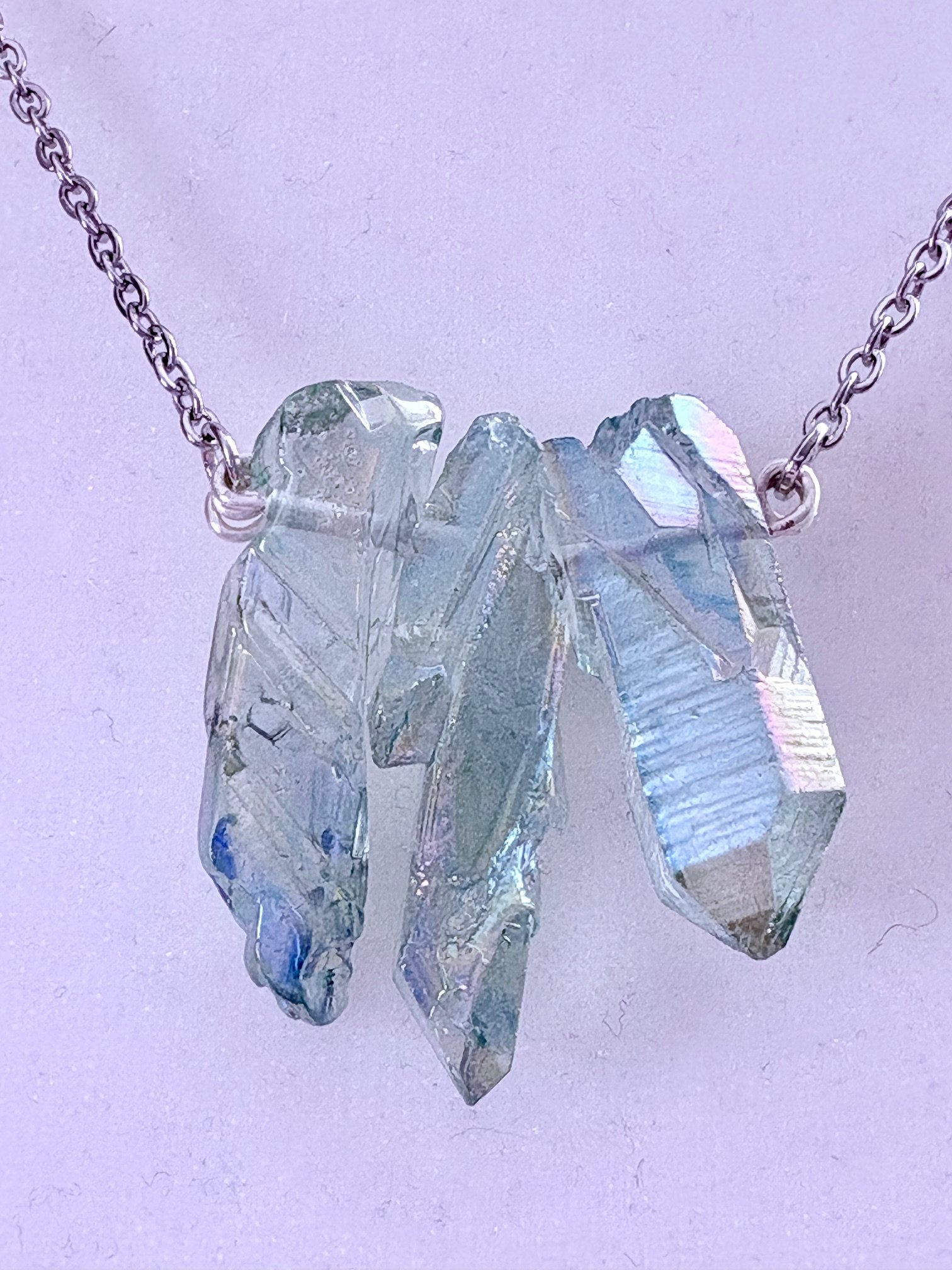 MFD-00268 | Green Glass Crytal Pendant Necklace with Stainless Steel Link Chain and Paperclip Chain | December Birthstone Inspired | Handmade Jewelry by Monique Faella Designs™ product image (2)