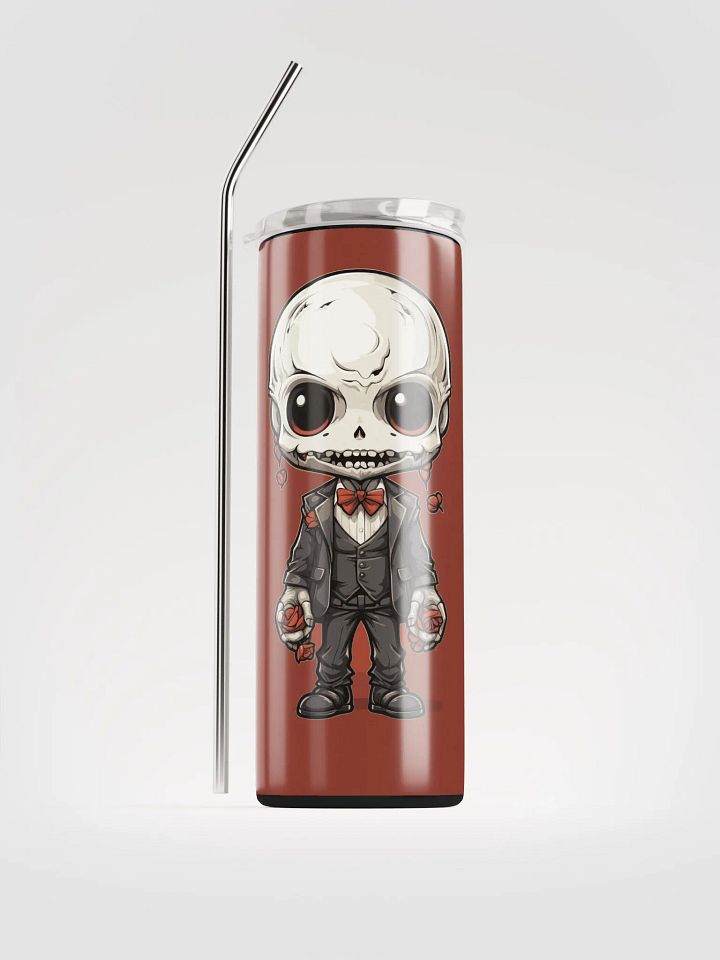 Gothic Valentine's Stainless Steel Tumbler: Skeleton & Red Roses product image (1)