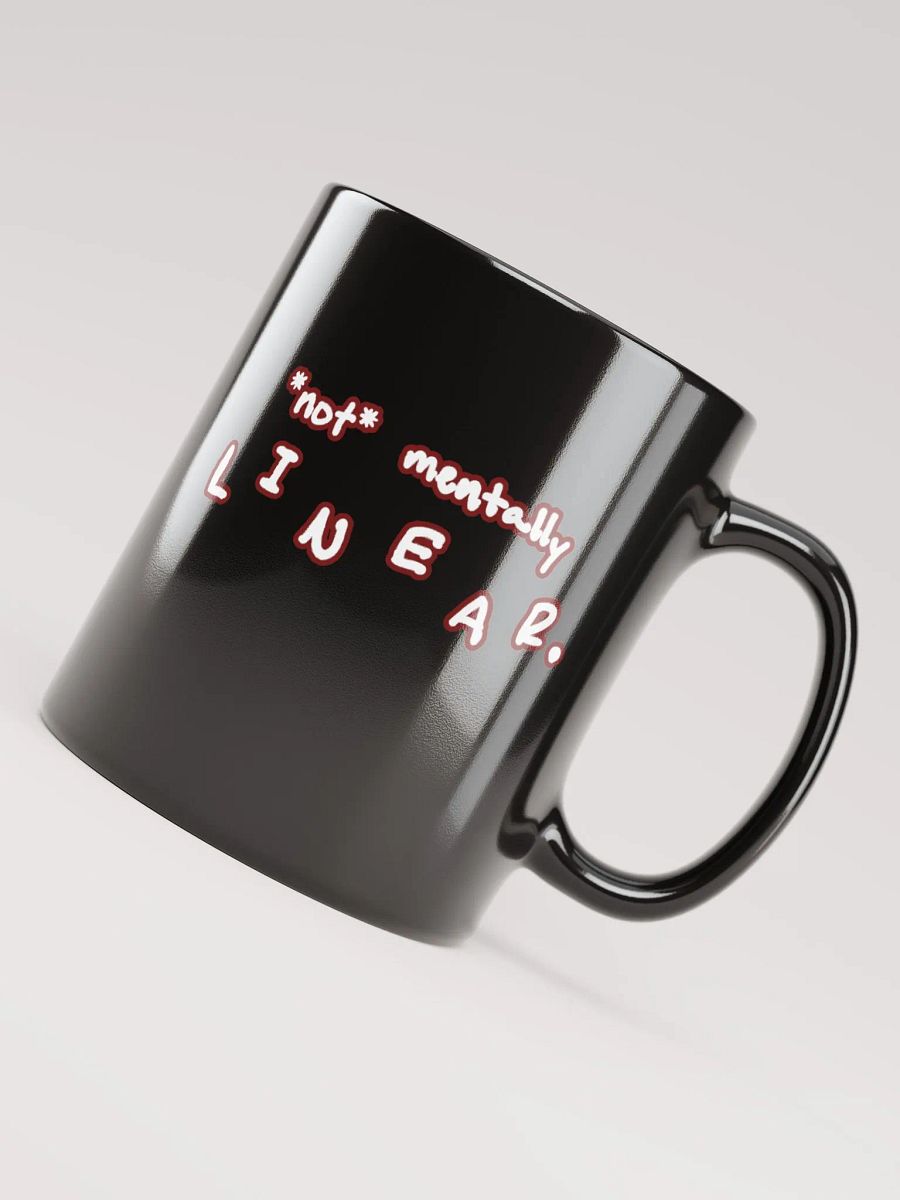 *not* mentally linear (lined design, #6D1616) glossy black mug product image (5)