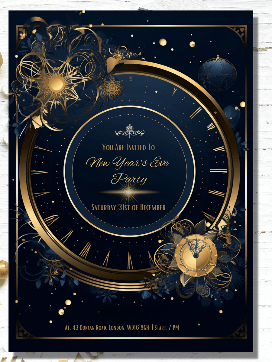 Editable New Years Eve Party Invitation- Gold and Black - Edit in Canva- New Years Party Printable- New Year's Party Invitation Template product image (7)