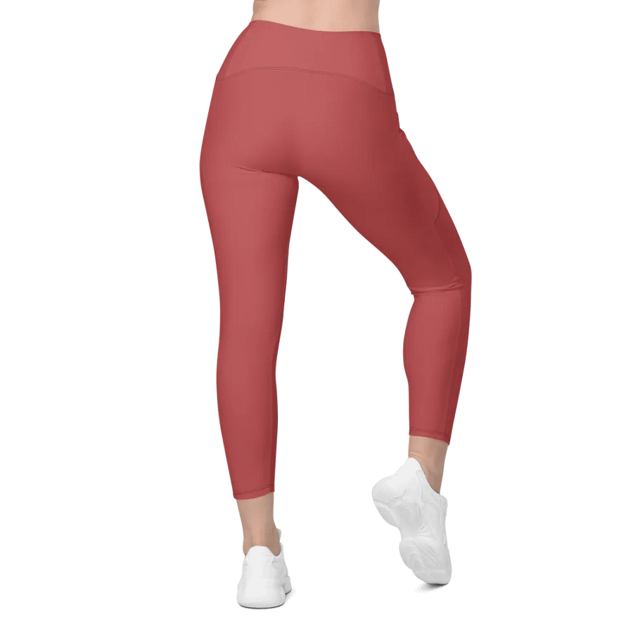 Plain Brick Red Soft Summer Women's High Waisted Premium Crossover Leggings with Pockets by Treasure Pie product image (3)