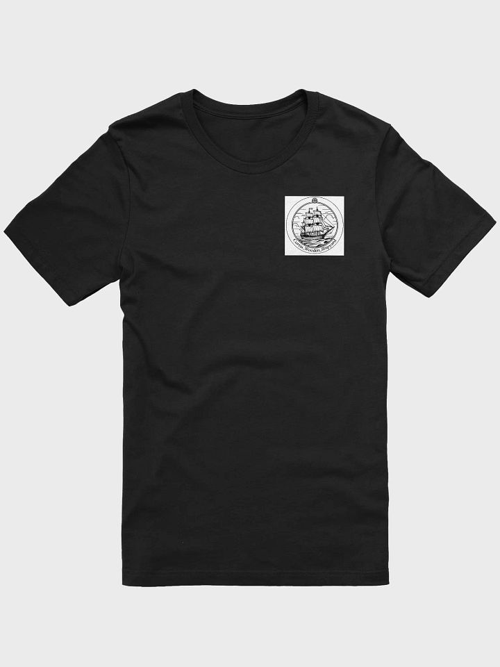 Dark T-shirt with black and white logo with name product image (4)