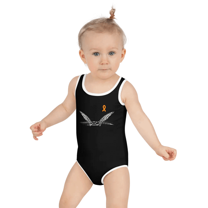 White HApex Gear White Logo Cancer Awareness Orange Ribbon. Black Kids Swimsuit product image (2)