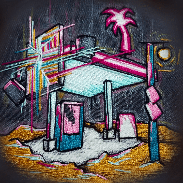 Cyberpunk Bus Stop Embroidery Print product image (1)