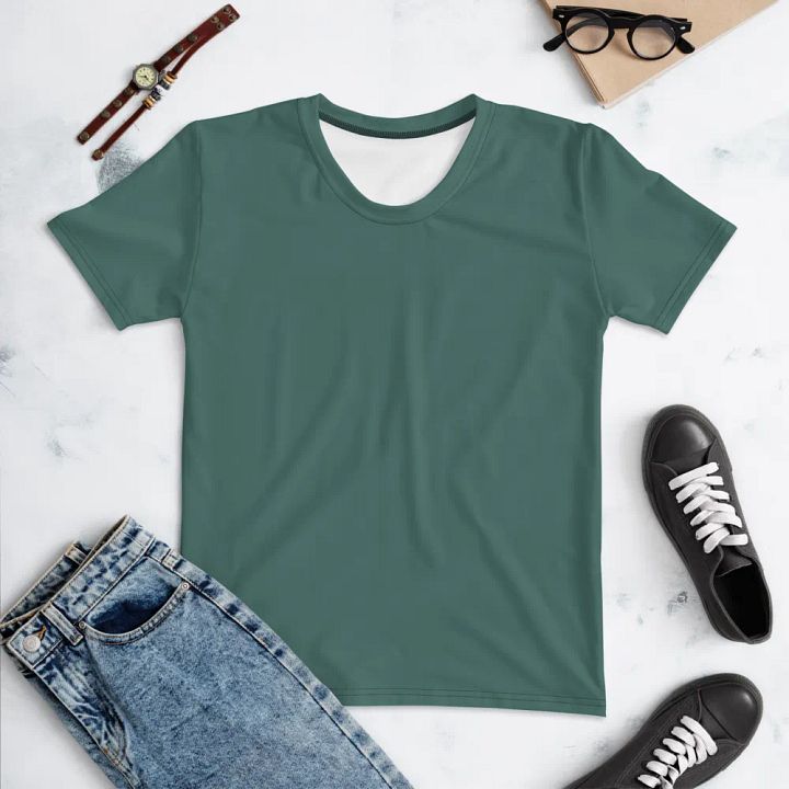 Plain Medium Dark Green Soft Summer Women's Crewneck Polyester Heavyweight Premium T-Shirt by Treasure Pie product image (1)
