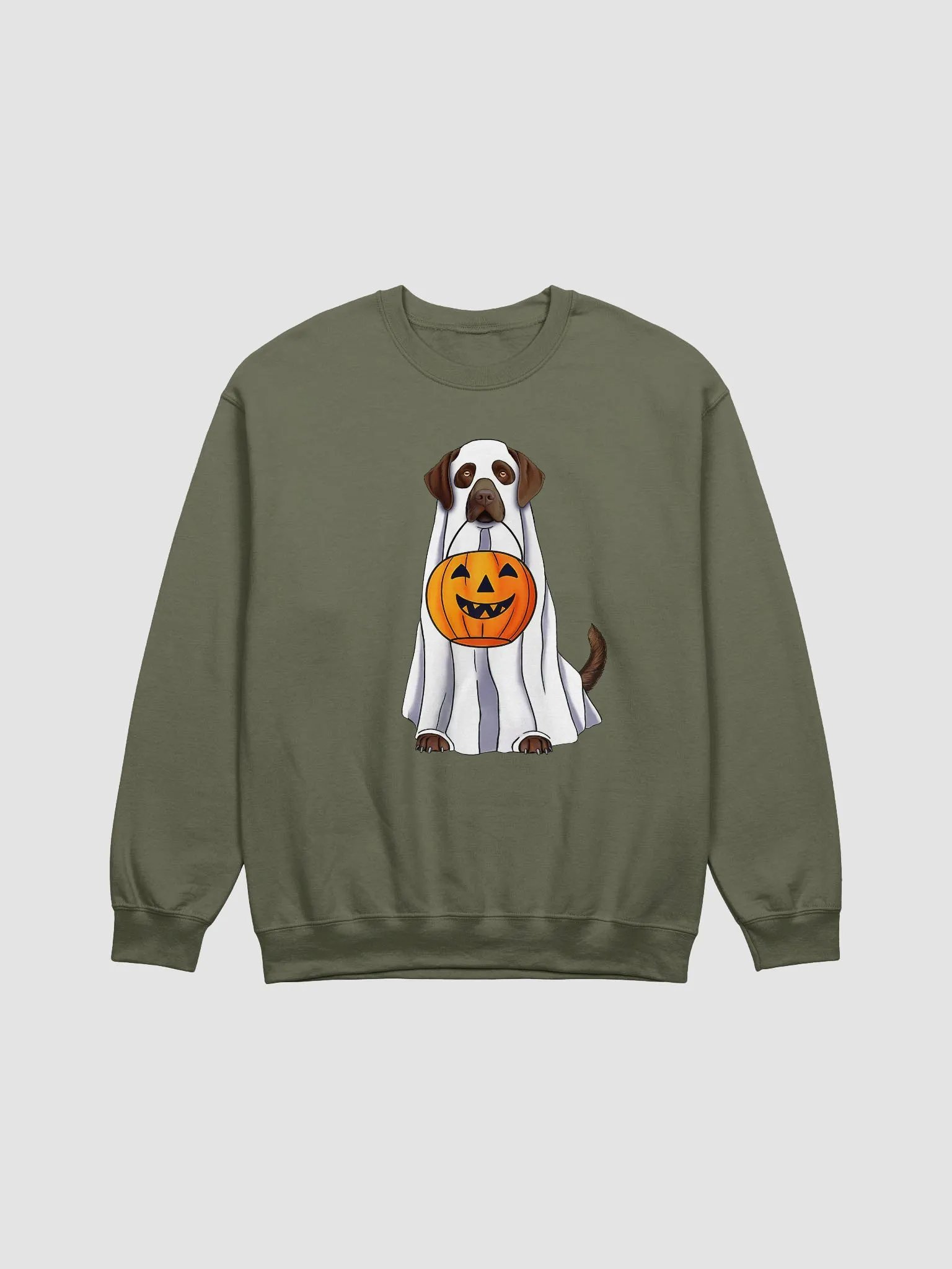 Labrador(Chocolate) Halloween Sweatshirt | Funny Fall & Halloween Labrador Wearing a Ghost Costume with a Pumpkin Basket product image (21)