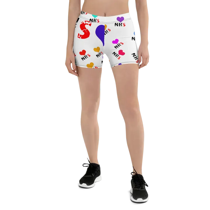 NHS Love Shorts, Colorful NHS Design, Support NHS Apparel, NHS Heart Shorts, Stylish NHS Wear, Bold NHS Fashion product image (1)