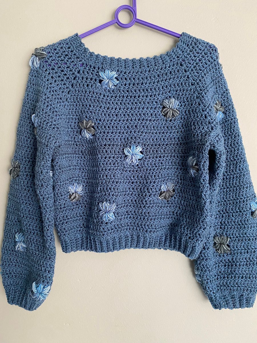 Crochet Flower Puff Raglan Sweater or Top Written Pattern product image (1)