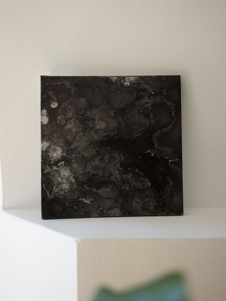 Black and Silver Abstract Acrylic Pour Painting on 10x10 Canvas | Marble Interior Design product image (2)