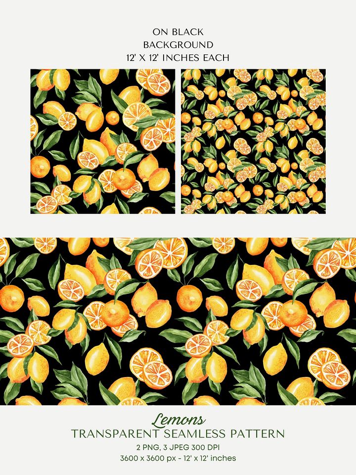 Single Lemon Seamless Pattern No10. Premium Watercolor product image (2)