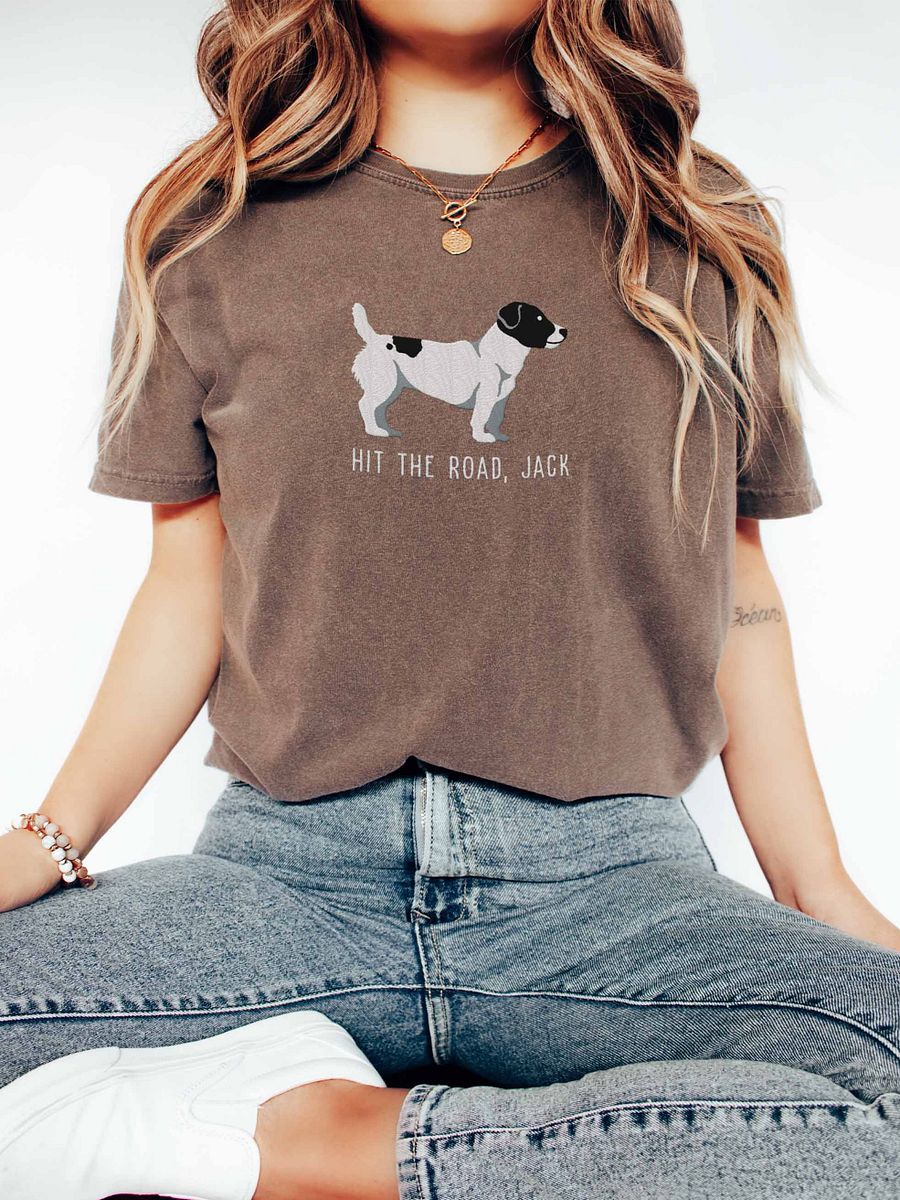 Hit the Road, Jack T-Shirt(Embroidered) of a Jack Russell Terrier(Black & White) product image (2)