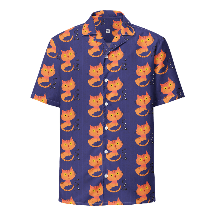 Feasting Ginger Kitty Button-Down Hawaiian Shirt - Blue product image (1)