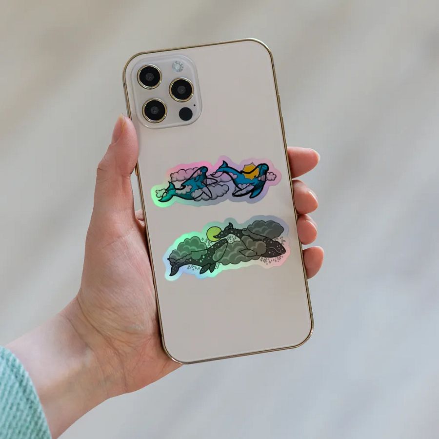 sky humpback and starry gray whale holographic sticker set product image (6)