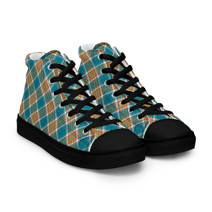 Turquoise and Orange Sporty Plaid Men's High Top Shoes product image (1)
