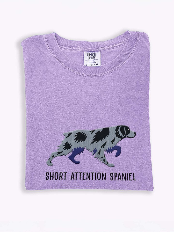 Short Attention Spaniel T-Shirt(Embroidered) of a Brittany Spaniel(Blue Merle) product image (1)