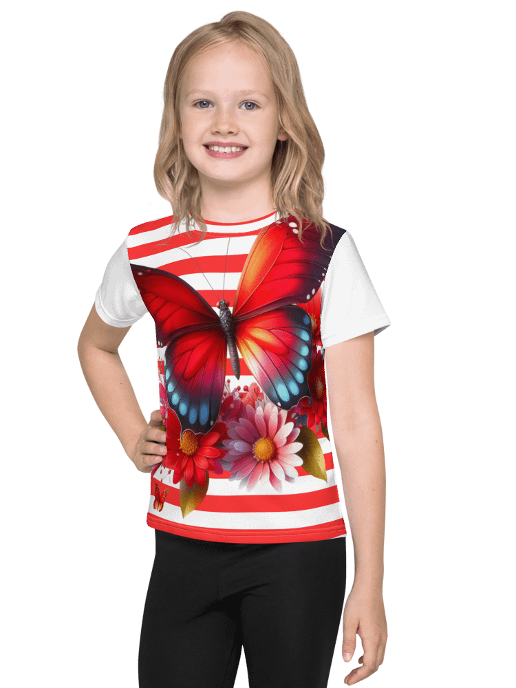 Vibrant Butterfly Paradise Red Stripped Unisex Tee product image (1)