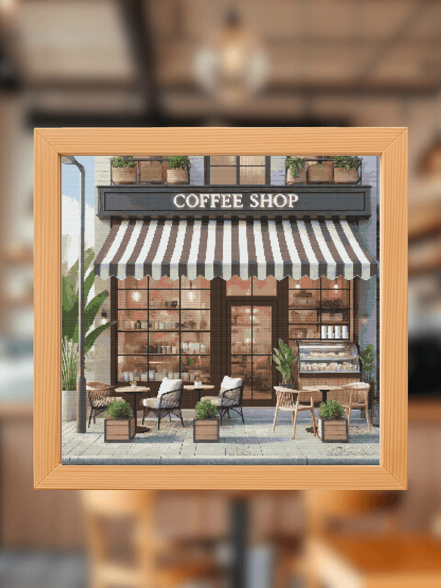 Coffee Store Front Cross Stitch Pattern product image (1)