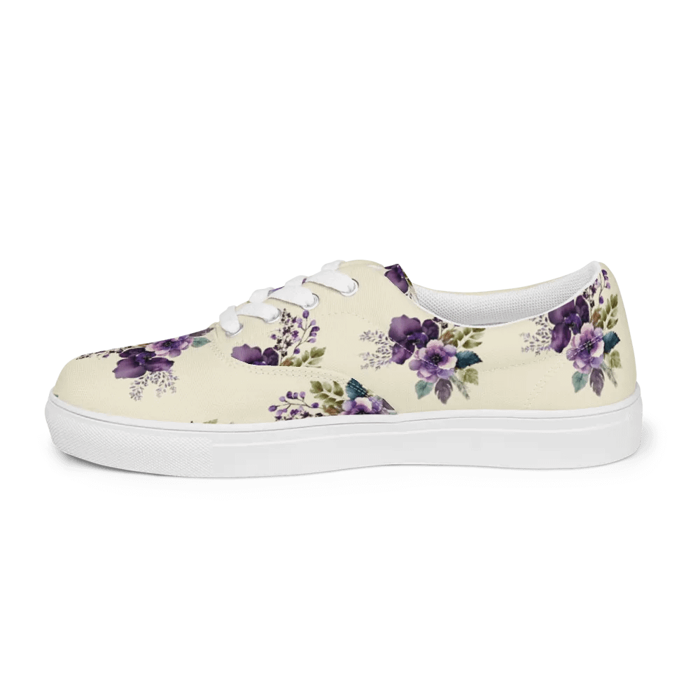 Women's Lace-Up Canvas Shoes - Purple Floral Design product image (7)