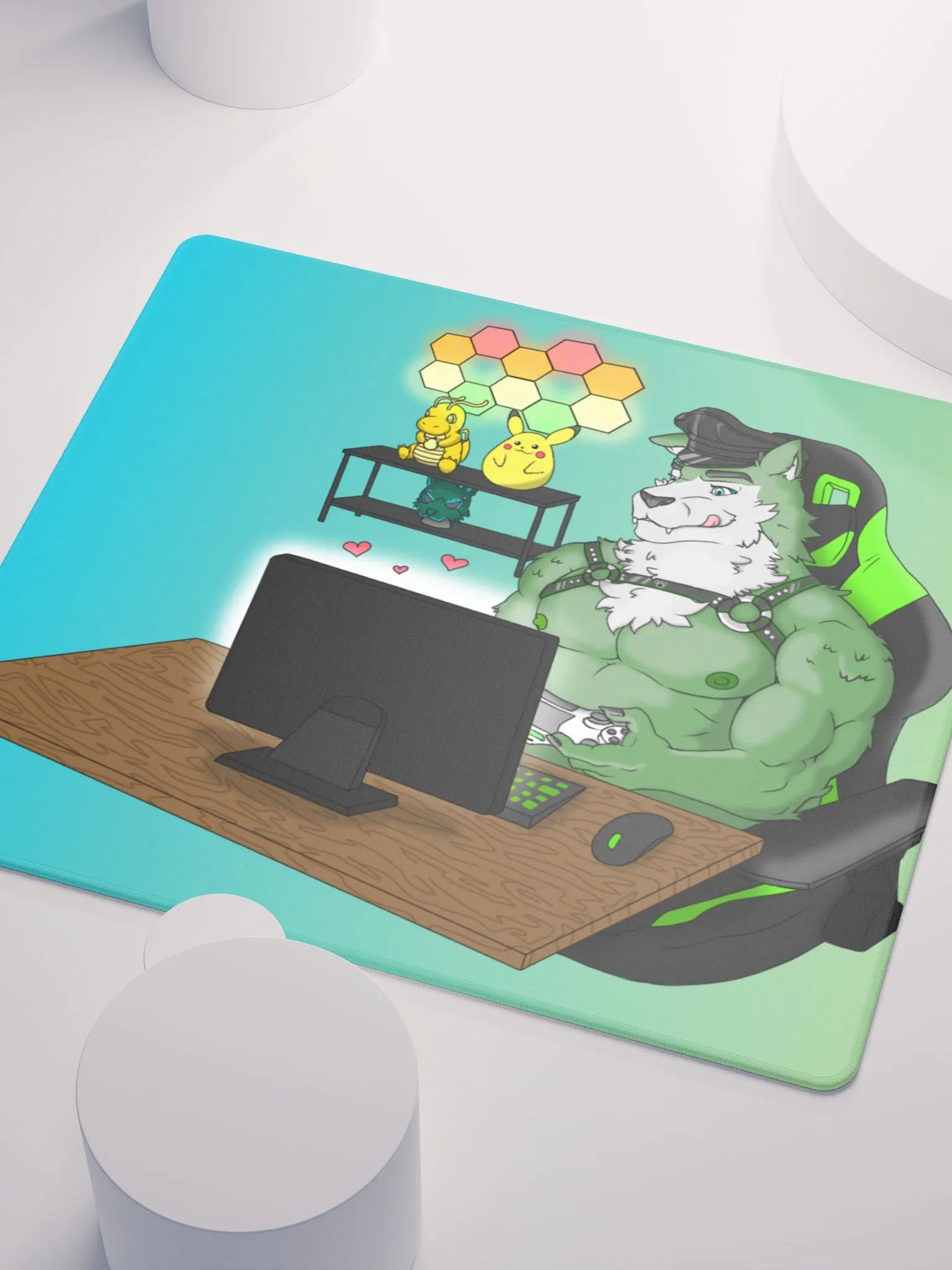 Cozy Wolf Dad Gaming Mouse Pad (Teal / Left) product image (6)