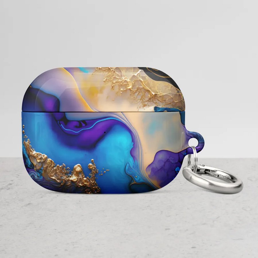 Purple Marble Designer Printed Hard Protective Shockproof Electroplating Wireless Charging Case Cover Keychain Compatible with AirPods 2 / 2nd Generation (Ocean Blue) product image (46)