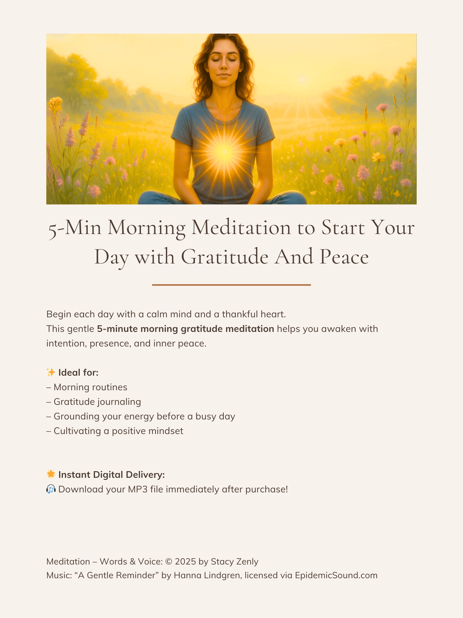 5-Minute Morning Meditation to Start Your Day with Gratitude And Peace | MP3 Audio Download product image (2)