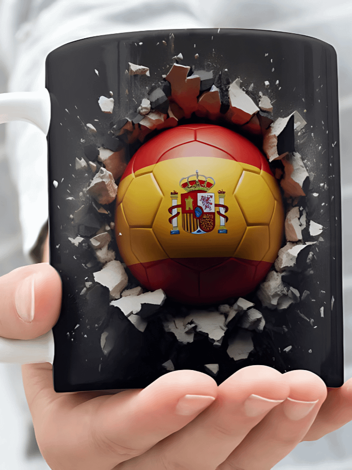 3D Spanish Flag Soccer Ball Mug Wrap PNG – Breaking Wall Sublimation Design for 11oz & 15oz Mugs – Patriotic Sports Theme – Instant Digital Download product image (1)