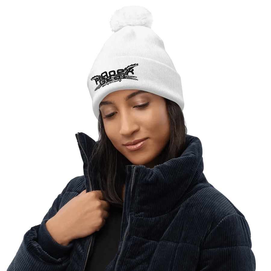 Beechfield Pom-Pom Beanie - Embroidered - Black HApex Gear White Logo product image (10)