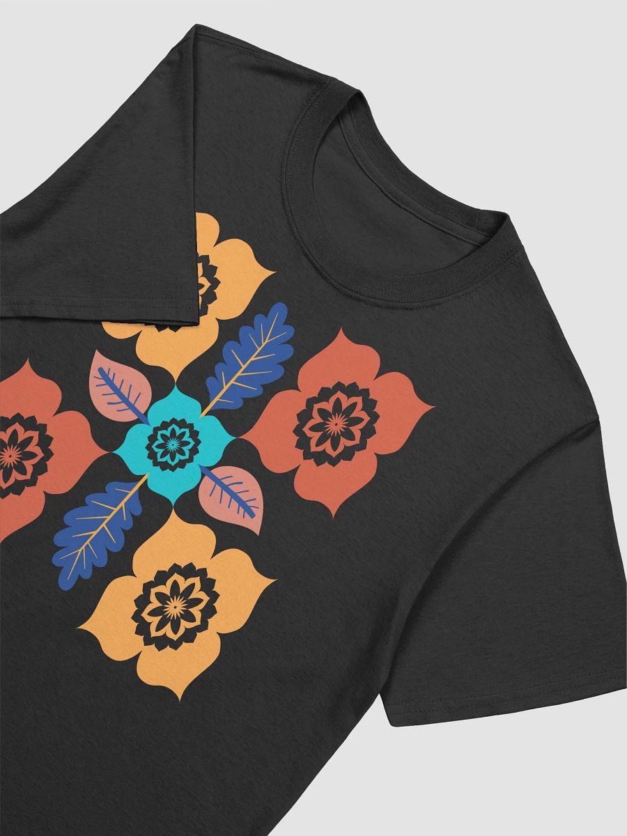 Colorful Floral Symmetrical Pattern Shirt, Vibrant Flower & Leaves Design Tee, Boho Floral Print Shirt, Nature-Inspired Floral T-Shirt, Trendy Flower Pattern Top product image (3)