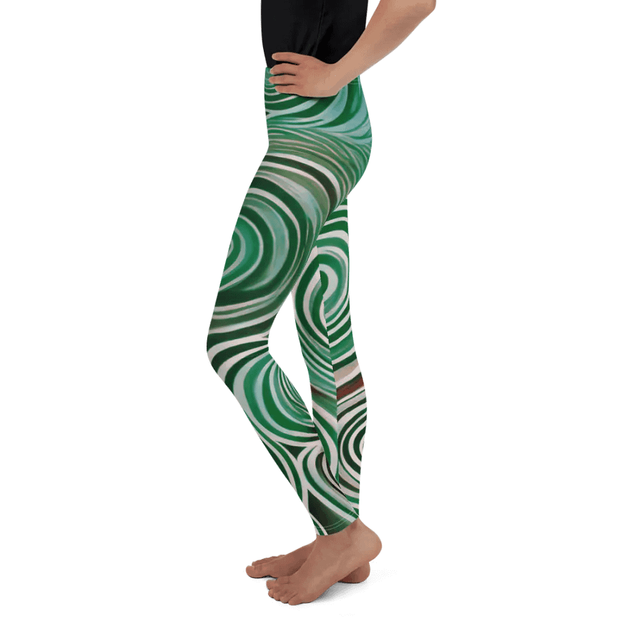 Funky Cool Green Liquid Tie-Dye Youth Leggings product image (4)