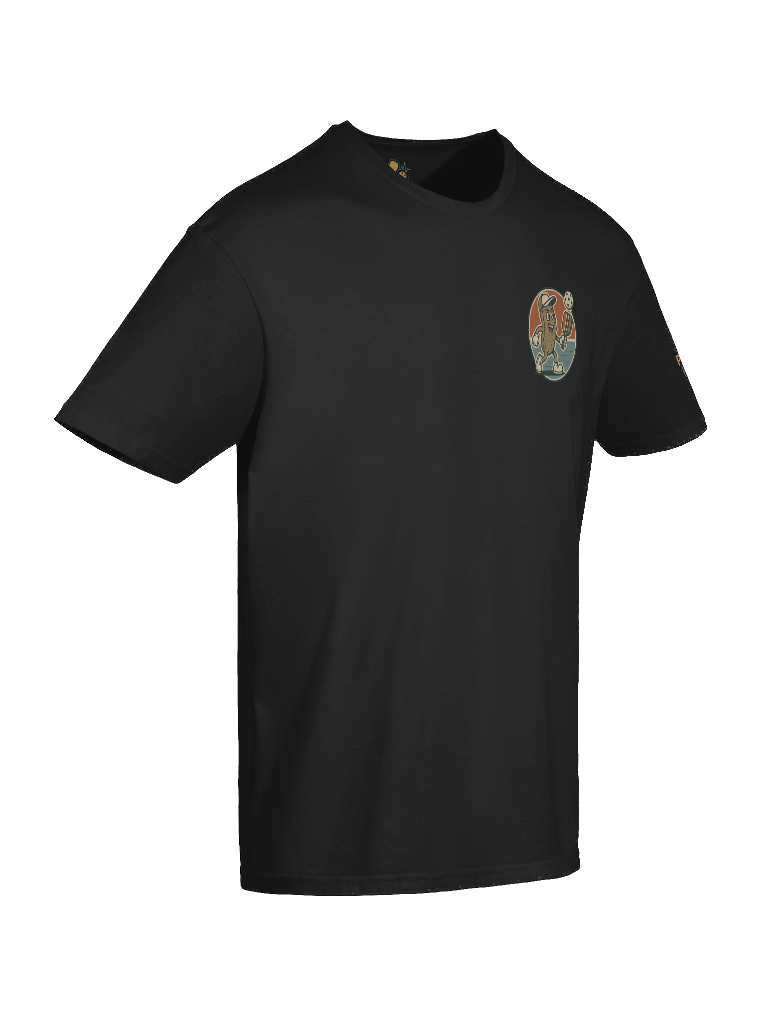 Funny Pickleball T-Shirt – Retro Pickle Character Playing with Paddle & Ball – Black Tee product image (10)