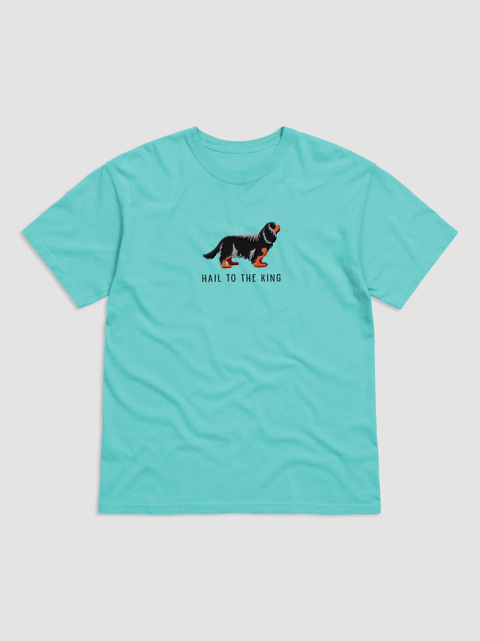 Hail to the King T-Shirt(Embroidered) of a Cavalier King Charles Spaniel(Black & Tan) product image (4)