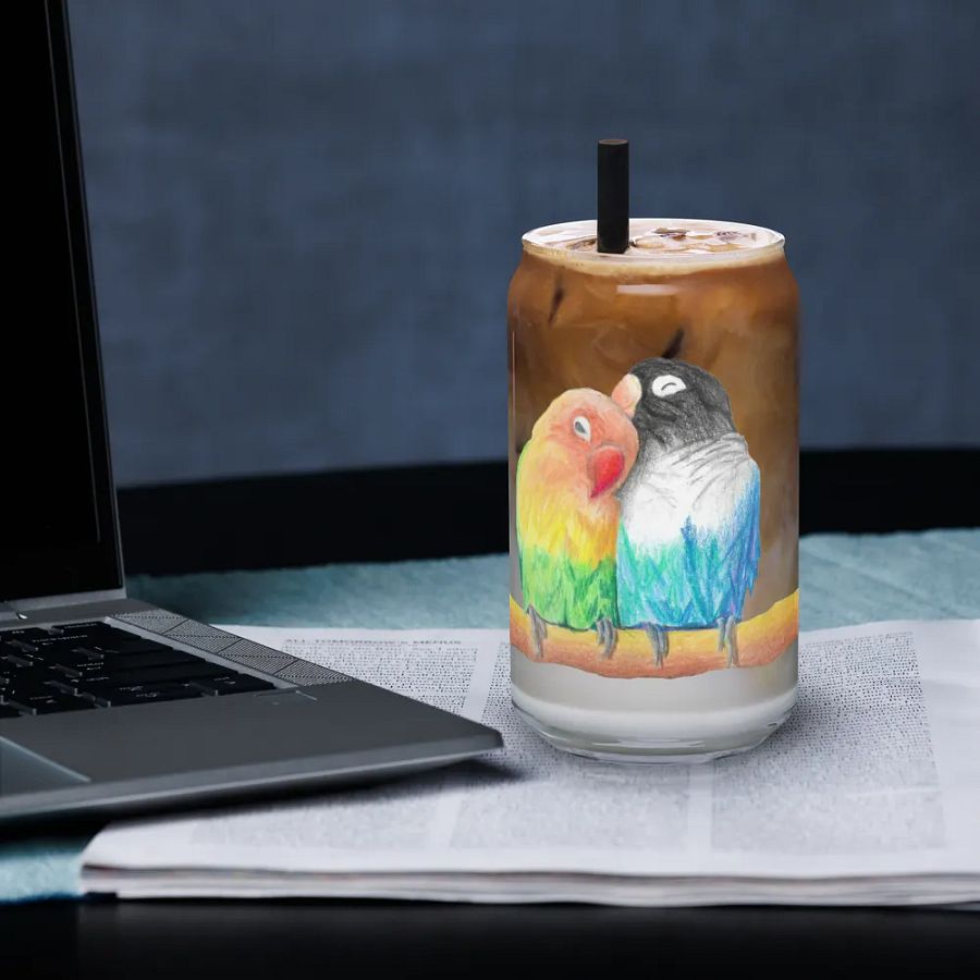 Lovebirds Drawing Glass Can Cup product image (33)