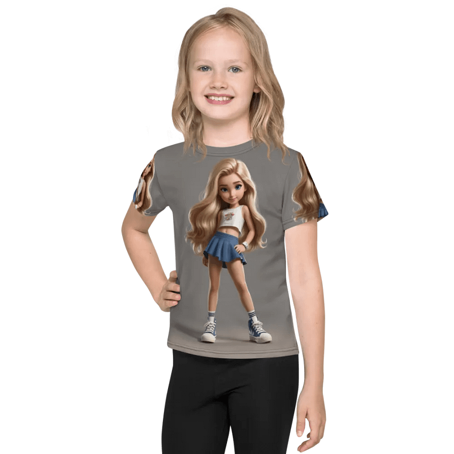 Fitness Barbie White & Blue Kids Crew Neck T-Shirt product image (1)