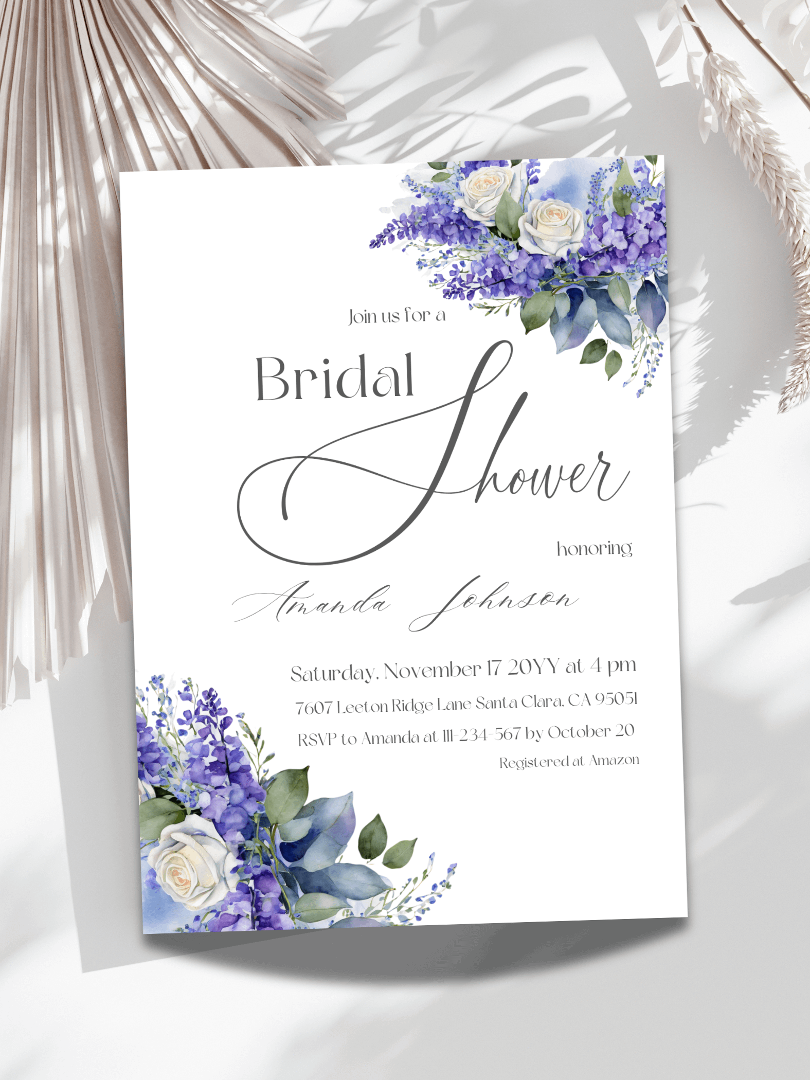 Blue Bridal Shower Invite, Rustic Wildflower Floral Invitation Canva Template, Printable Garden Party Theme Idea, Digital Download product image (1)