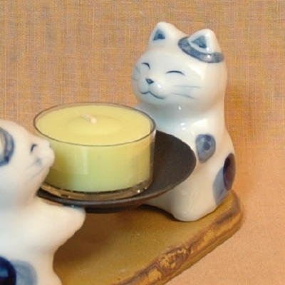 Candle Holder Pair - Japanese Porcelain Cat Neko Rousokutate product image (3)